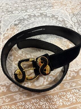 Vintage Emmanuel Black Velvet Gold Buckle Women's Belt